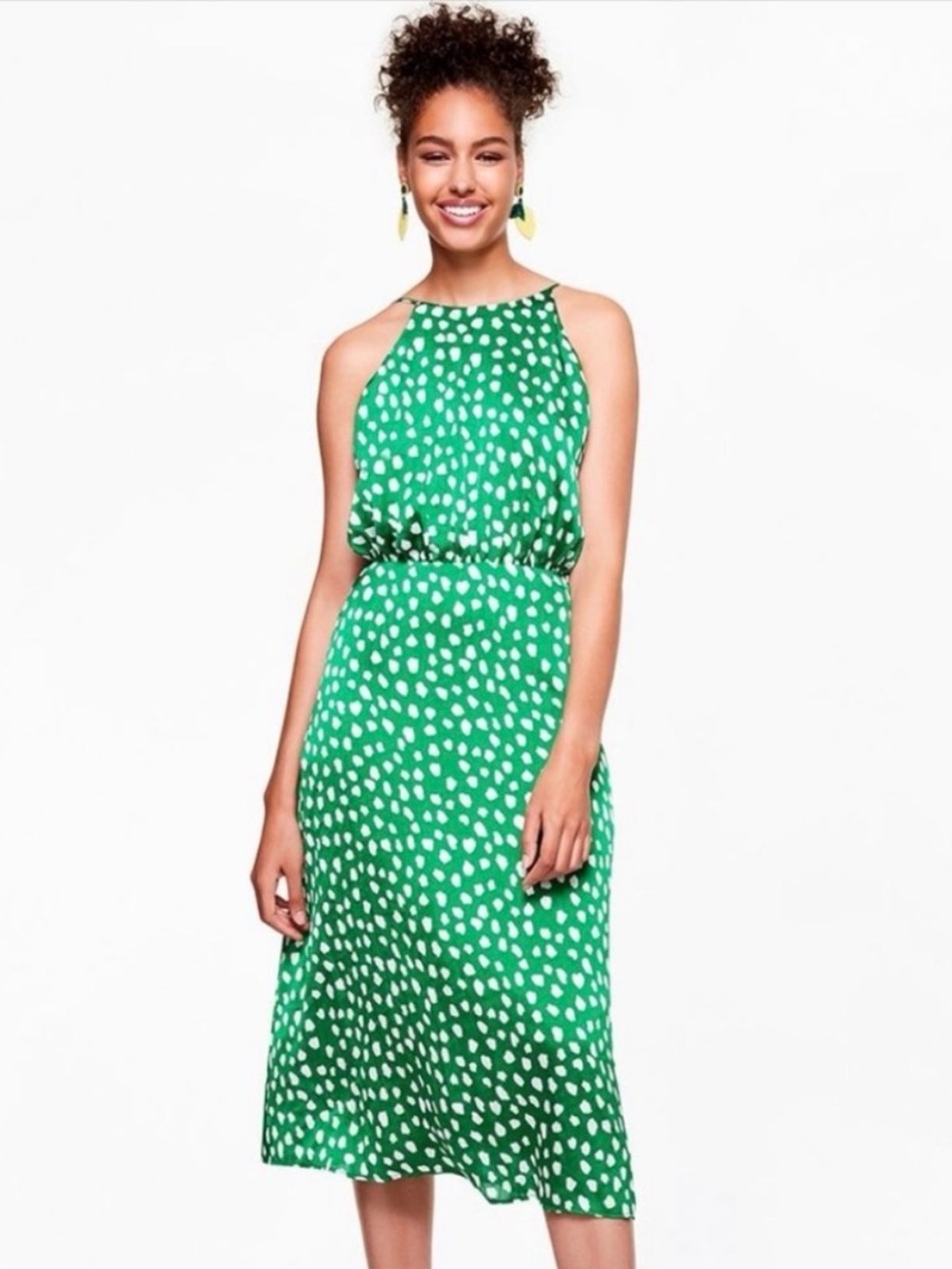 Betsey Johnson Green Halter Maxi Dress with White Spot Print size 2